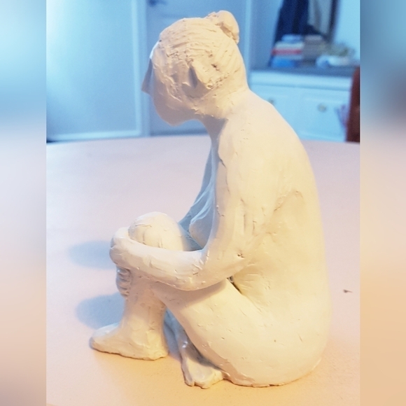 Seated Female Nude Clay Sculpture - Picture 2 of 8